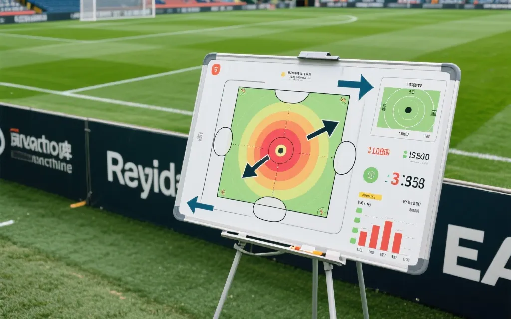 球场战术板与数据图表叠加，展示攻防效率与比分区间推演