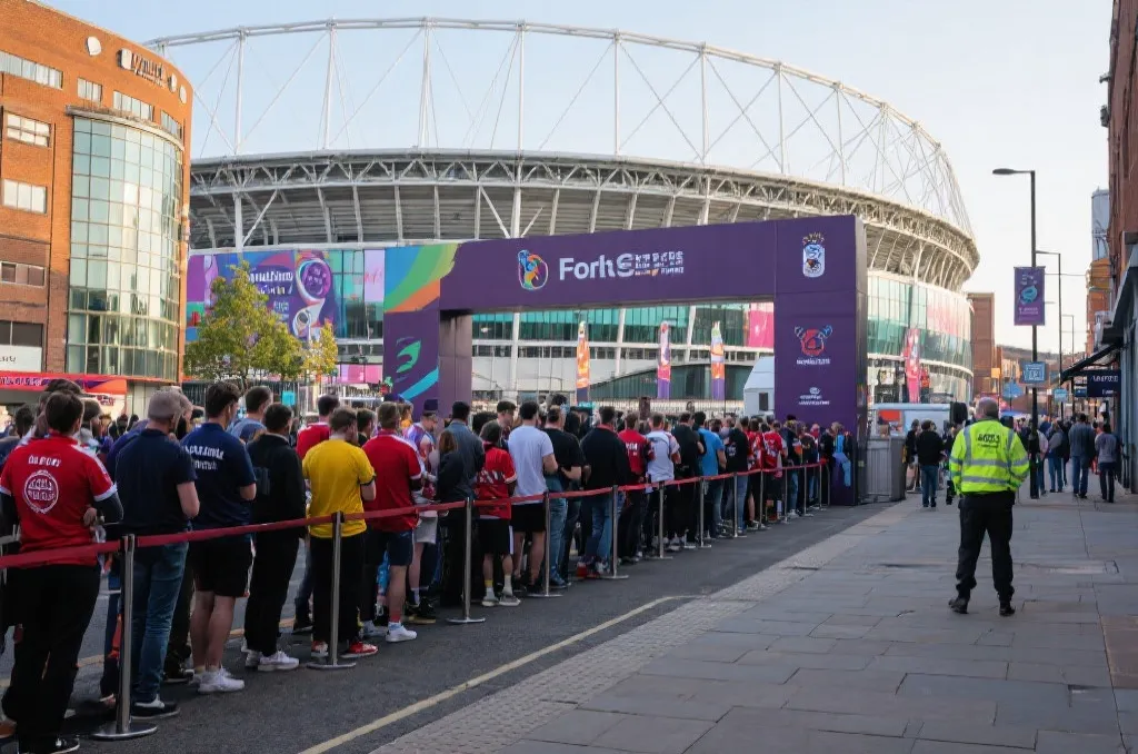 球迷在世界杯球场外排队入场